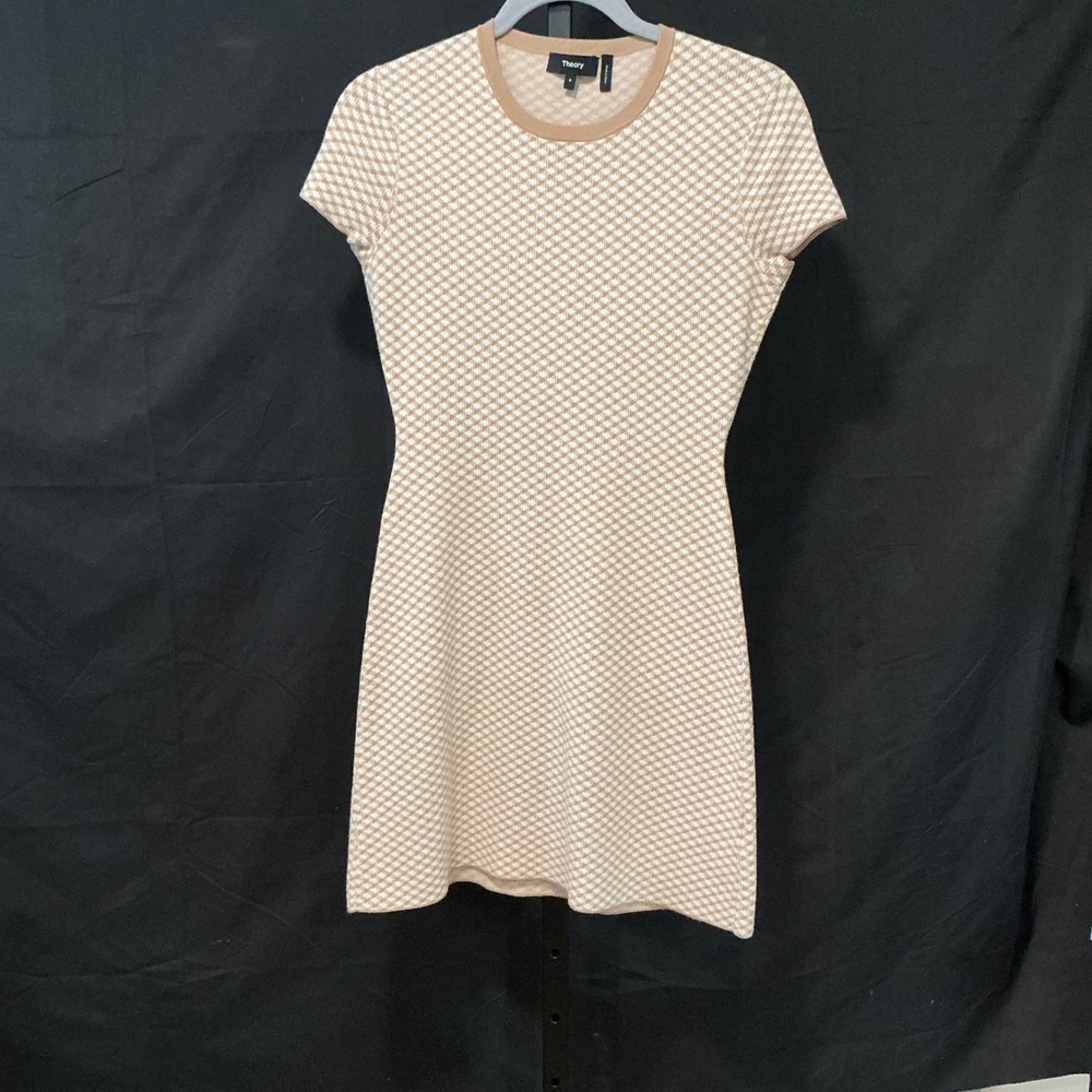 Theory‎ Womens Tan Houndstooth Knit Crew Neck Short Sleeve Sheath Dress Size P